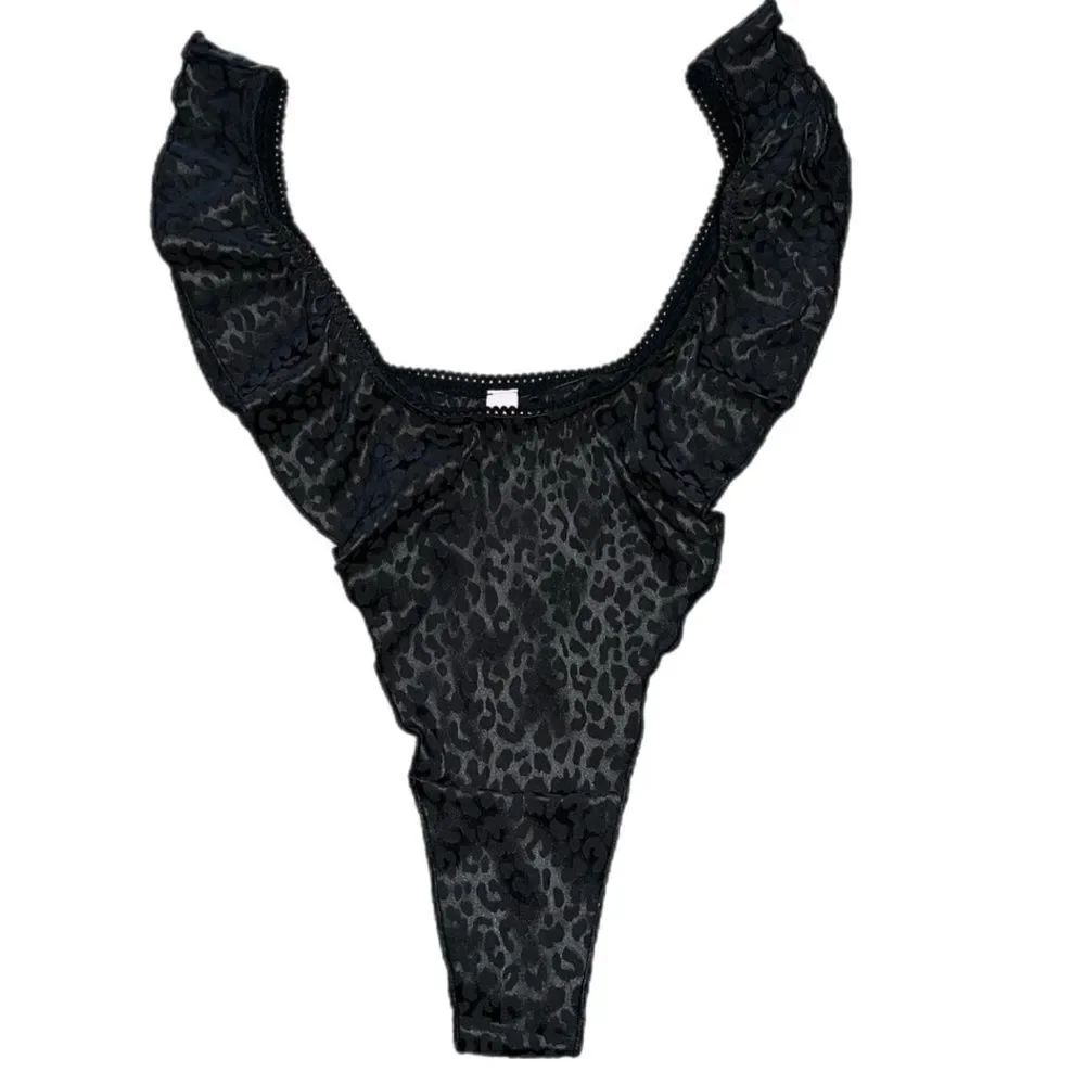 Victoria’s Secret Sexy Soft Satin French Cut Ruffle High leg thong panty black L